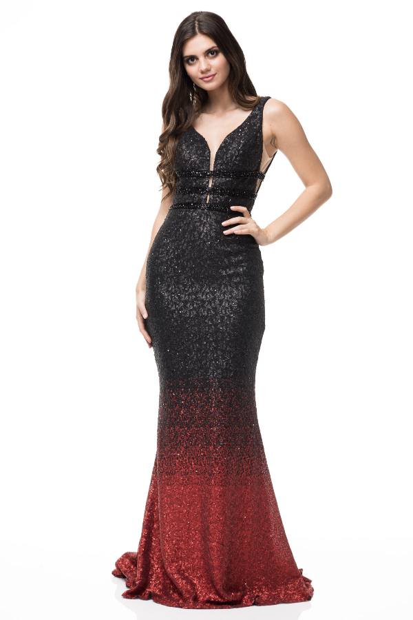 red and black mermaid dress
