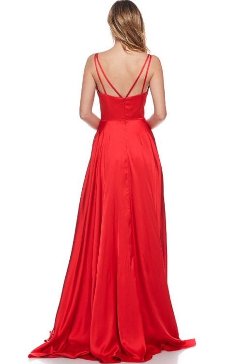Red Prom Dress With Slit And Flare Shangri La