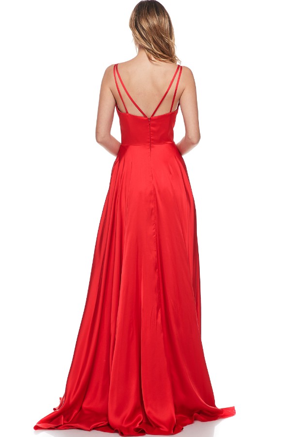 Red Prom Dress with Slit and Flare - Shangri-La