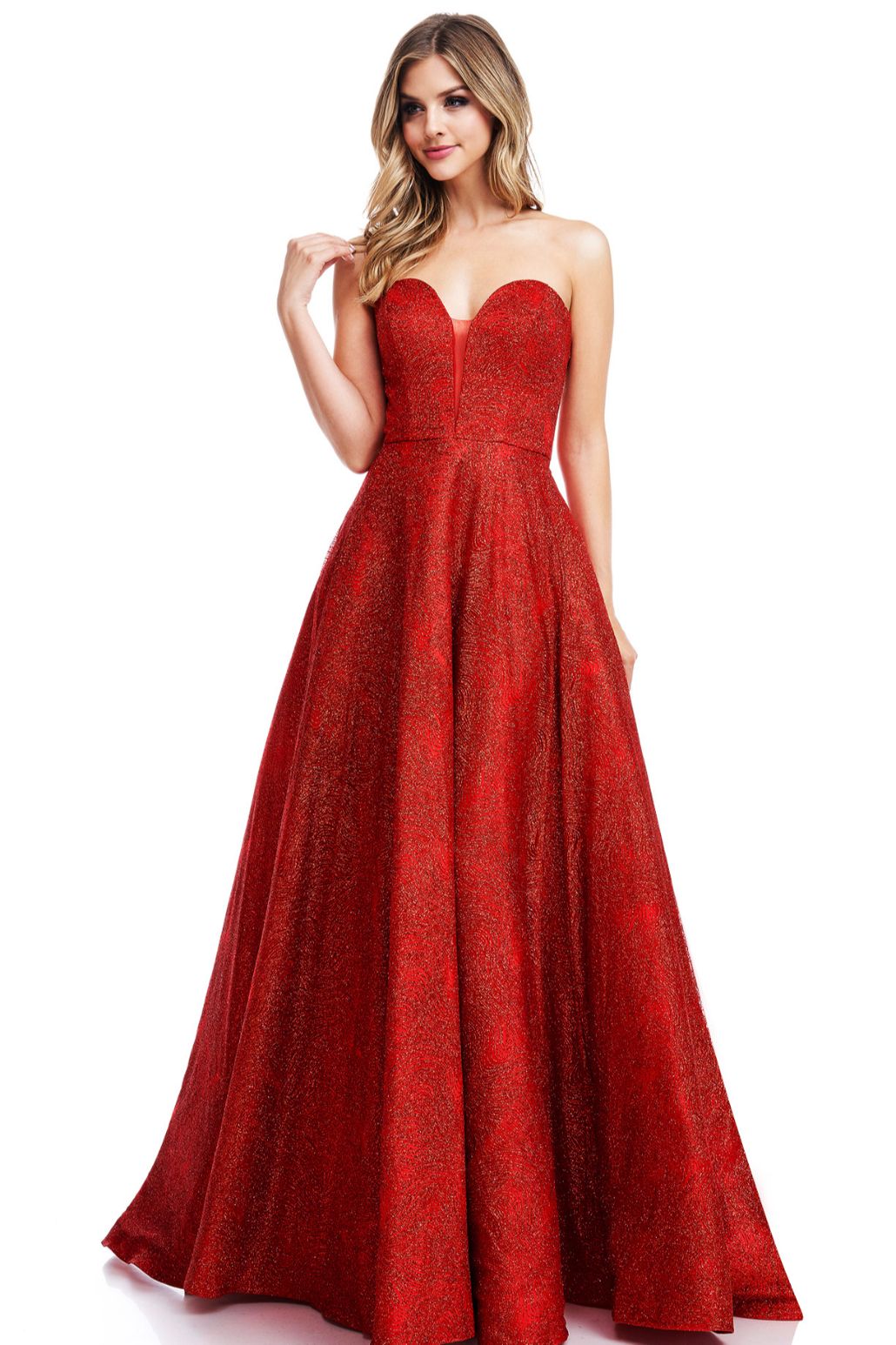 red glitter ball gown