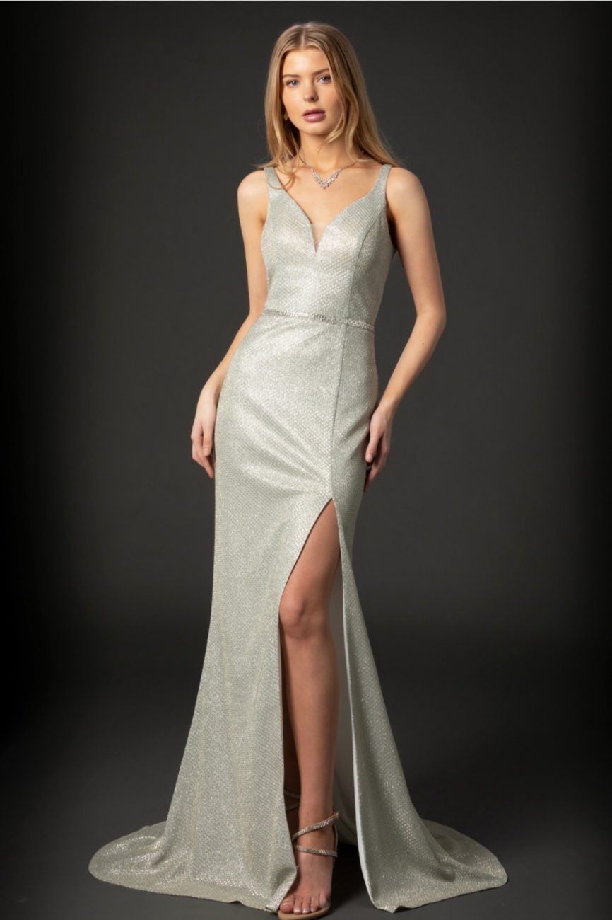 Silver Straight Dress with Split