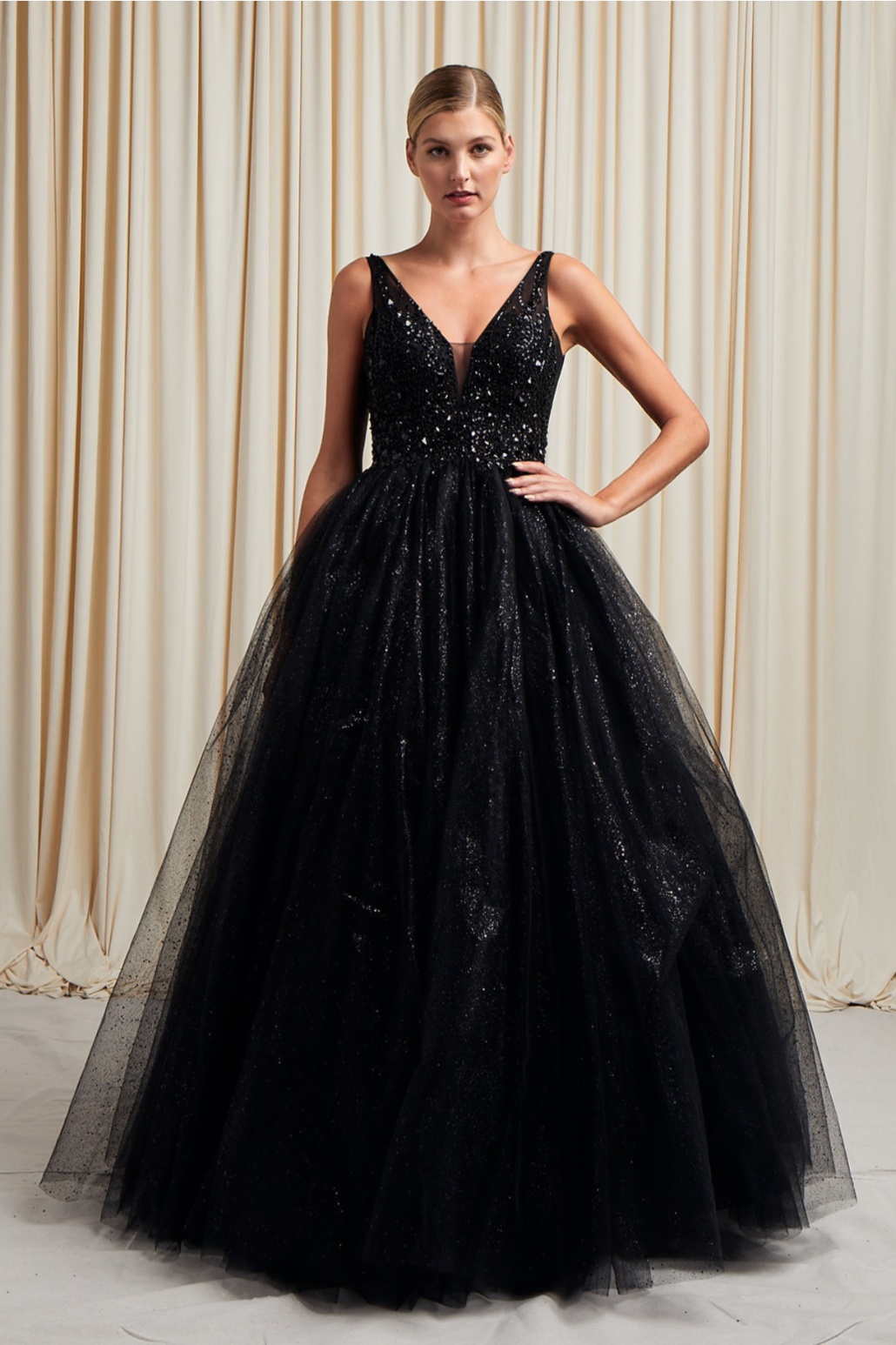 A Line Lace Appliques High Split Black Long Prom Formal Dress QP1400 – SQOSA