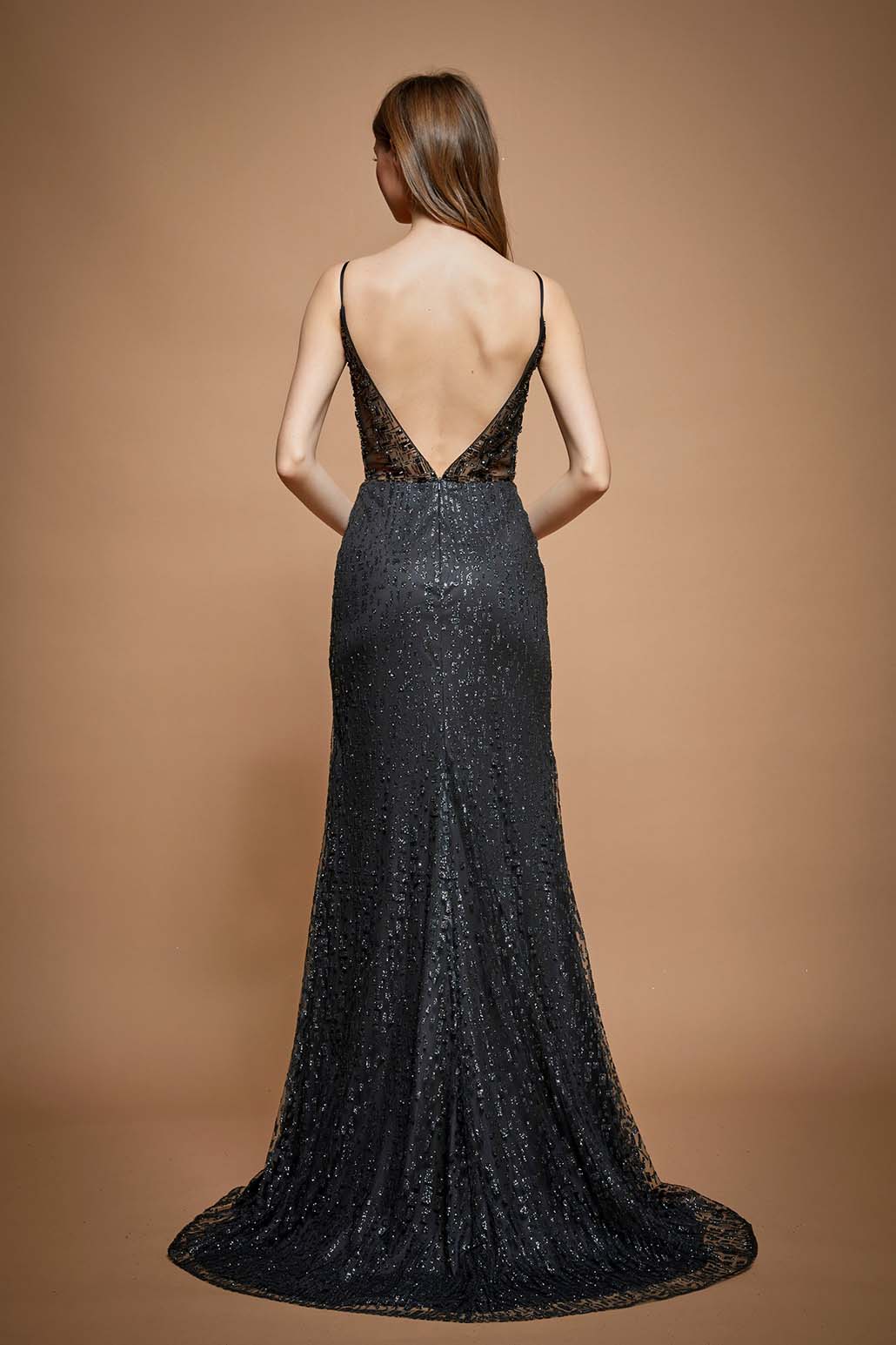 Art deco sheer top dress with split