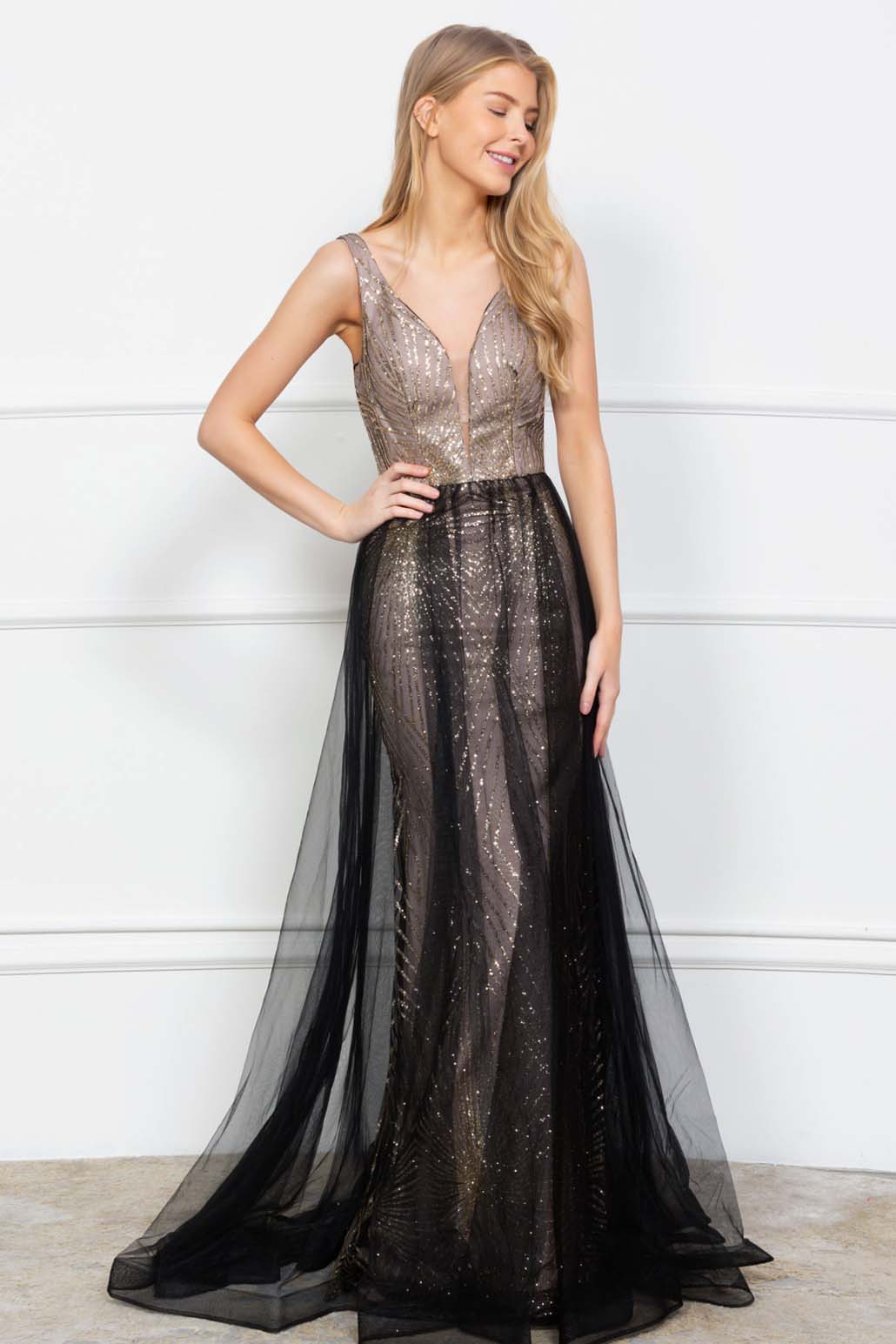 Gold and Black Mermaid Dress with overskirt