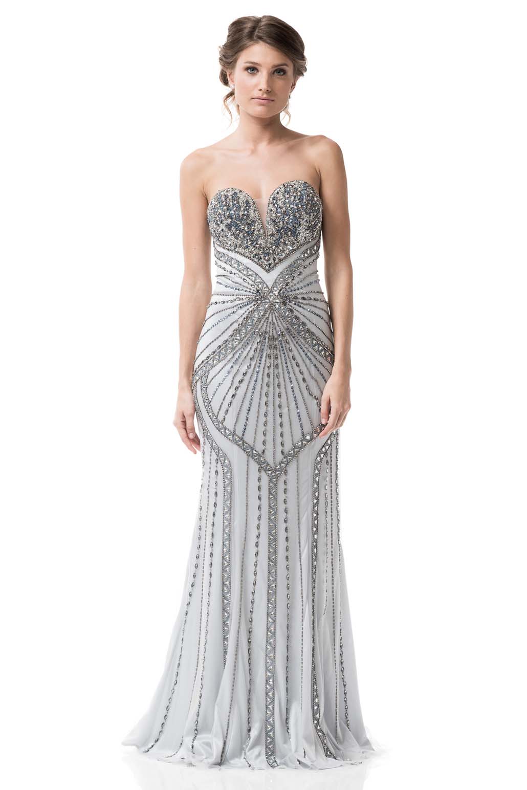 Silver Mermaid Prom Dress wit Stones and Jewels