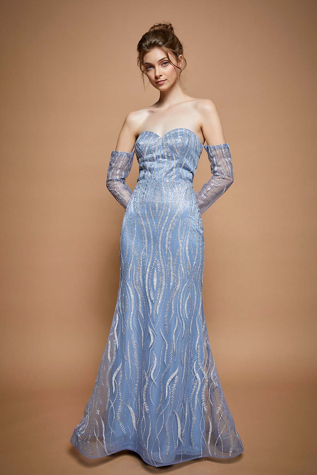 beaded strapples straight mermaid gown with optional sleeves